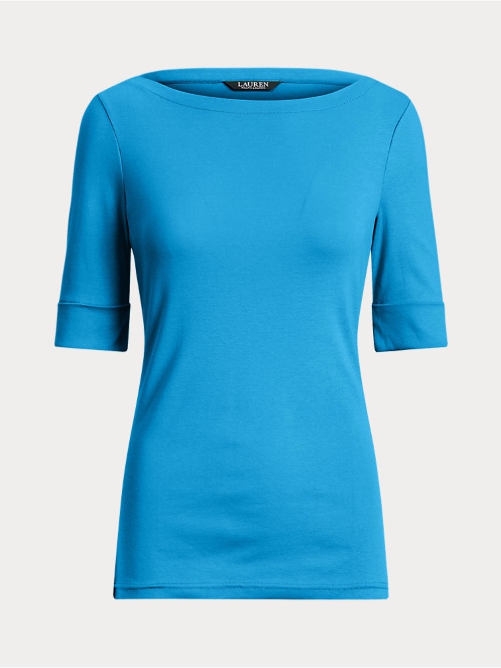 Lauren Ralph Lauren Sky Blue Boat Neck Elbow Sleeve Knit Top Size L